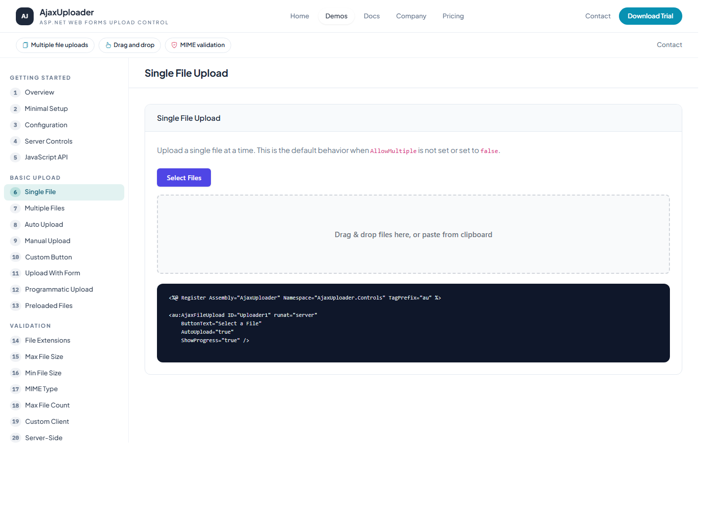 AjaxUploader file upload demo